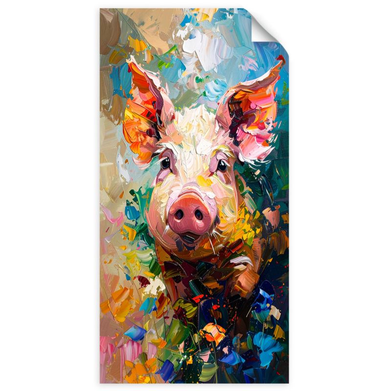 Naklejka na ścianę do salonu sypialni Feeby Kolorowa Świnia farba olejna 100x200cm 1szt