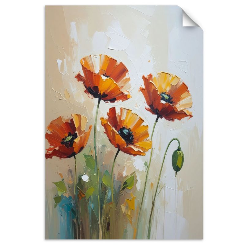 Naklejka na ścianę do salonu sypialni Feeby Czerwone Maki Kwiaty 90x130cm 1szt