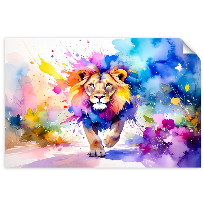 Plakaty samoprzylepne do salonu sypialni Feeby Kolorowy Lew w dżungli Akwarela 30x20cm 1szt