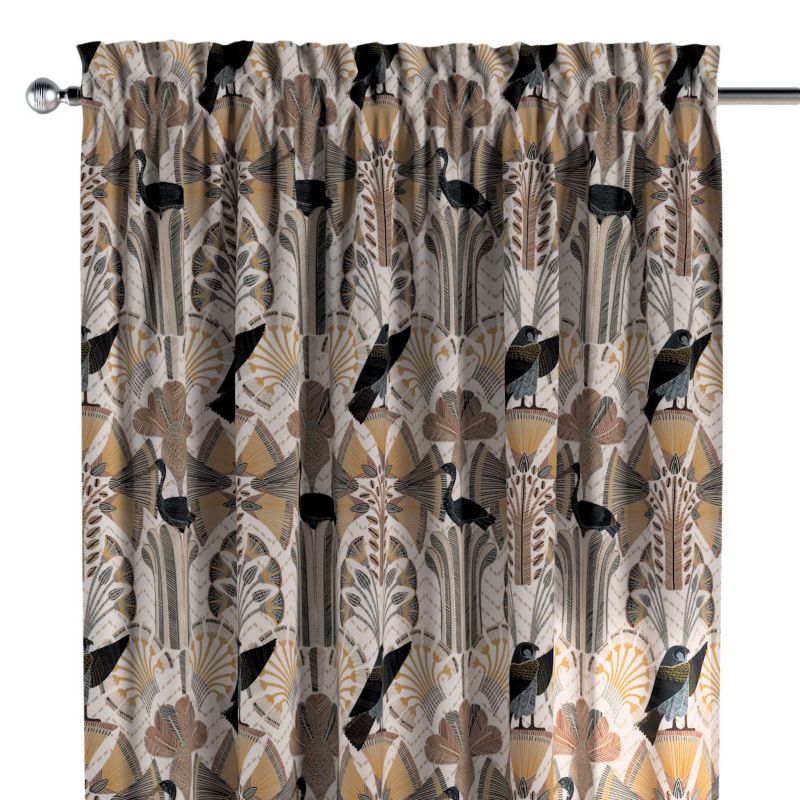 Zasłona na kanale z grzywką 1 szt. 130 x 245 cm Dekoria abstrakcyjny beżowo-brązowy wzór 1 szt.