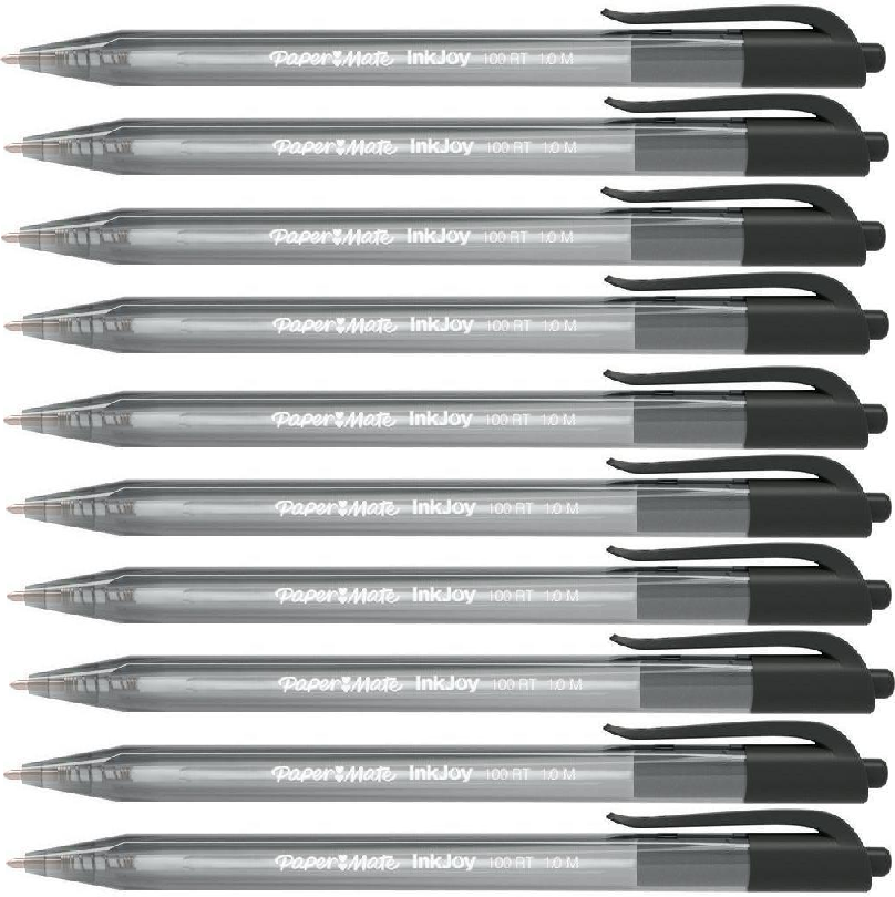 10x długopis automatyczny Paper Mate, InkJoy 100RT, M (1mm), czarny