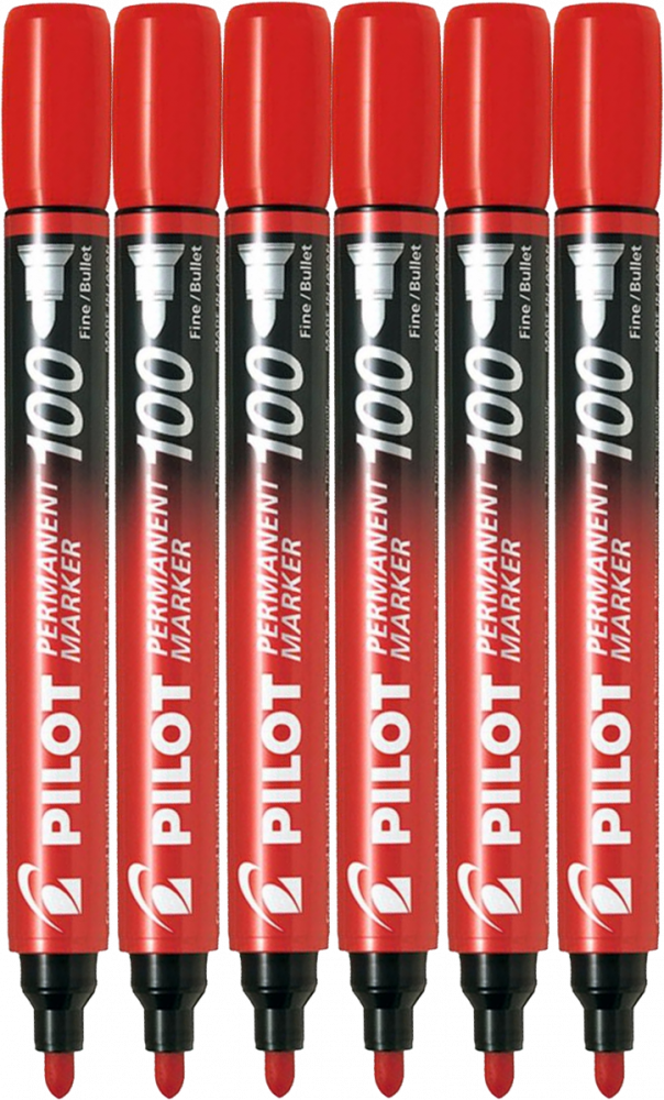 6x Marker permanentny Pilot, SCA 100, okrągła, 4.5mm, czerwony