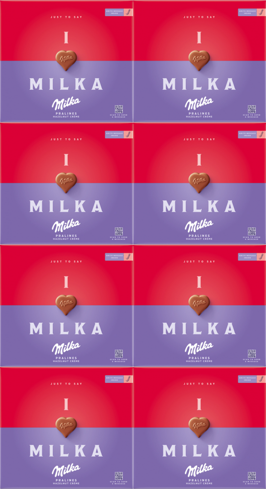 8x Bombonierka Milka Całym Sercem/I Love Milka, z nadzieniem z orzechami, 110g