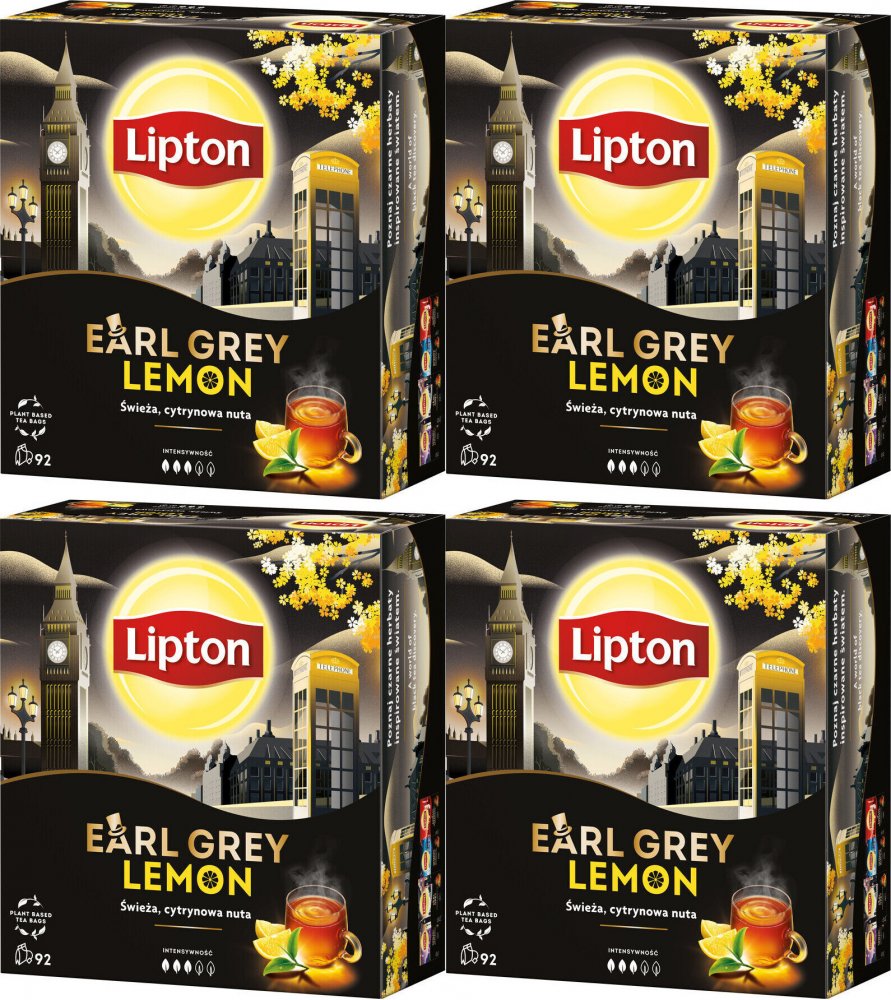 4x Herbata Earl Grey w torebkach Lipton Lemon, 92 sztuk x 2g
