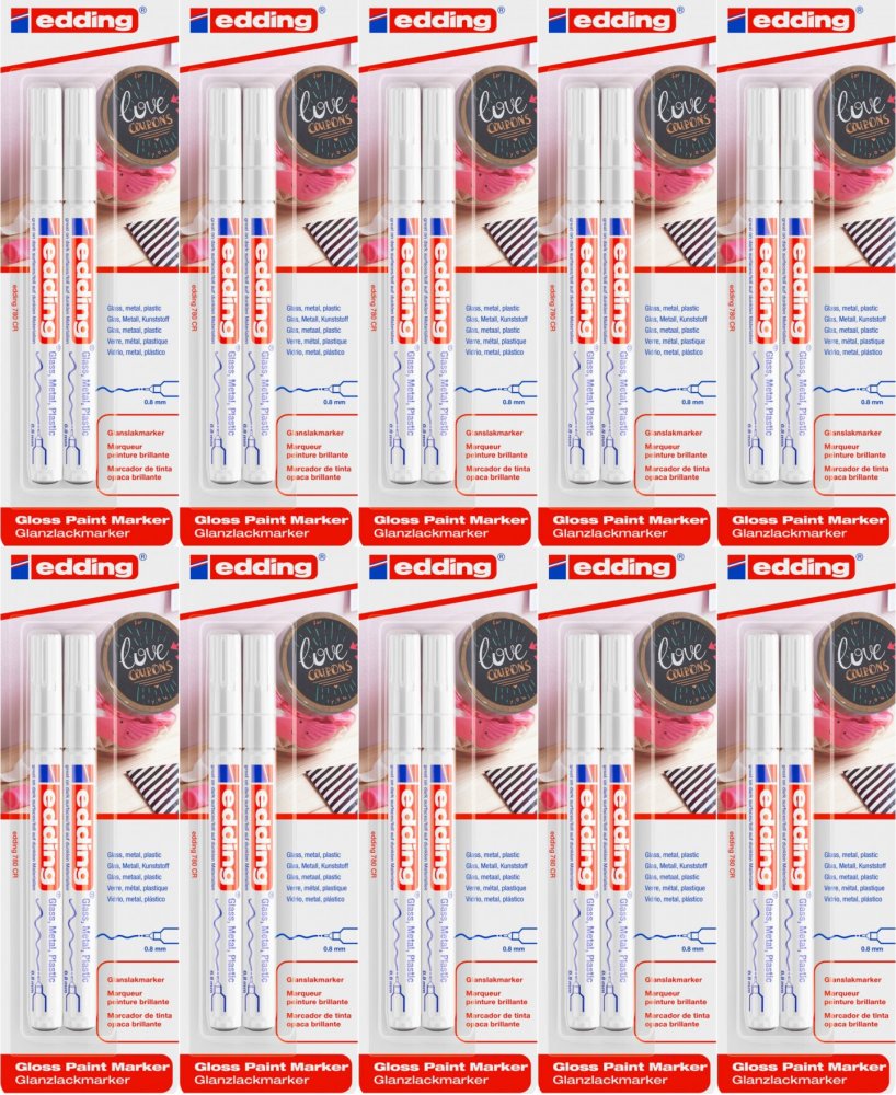 10x Marker olejowy połyskujący edding 780, okrągła, 0.8mm, 2 sztuki, biały