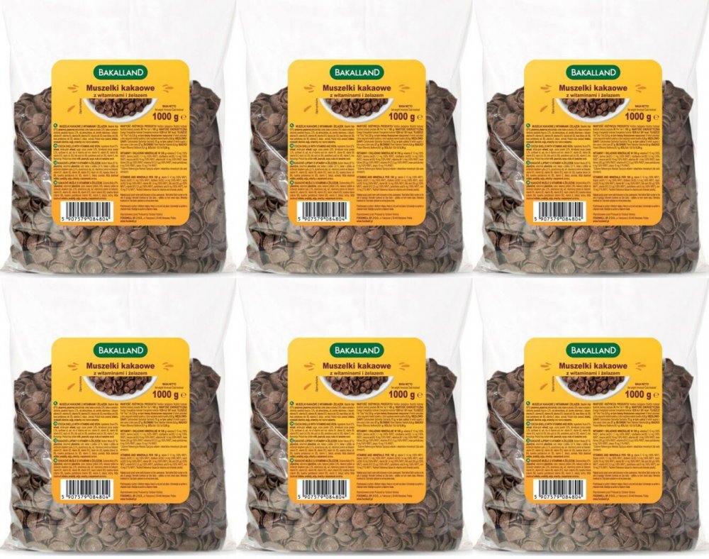 6x Płatki śniadaniowe Bakalland Horeca Muszelki, kakaowy, 1kg
