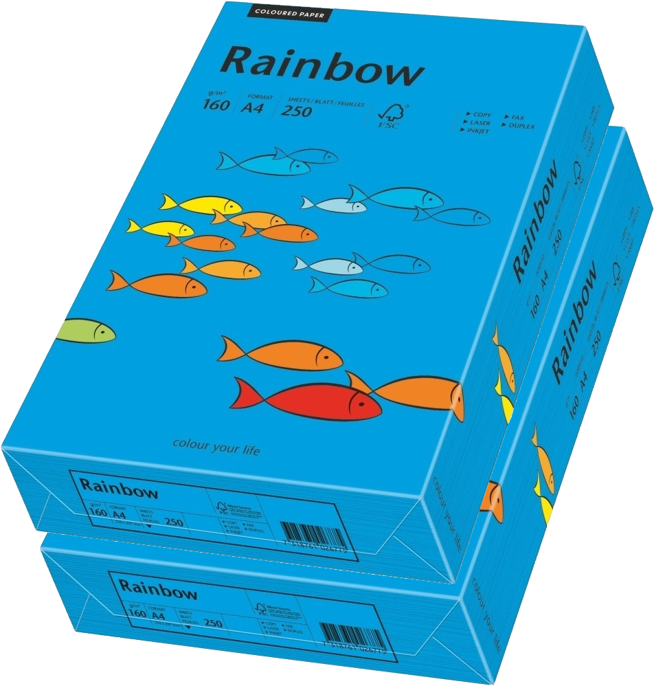 2x Papier ksero ekologiczny Rainbow, A4, 160g/m2, 250 arkuszy, niebieski ciemny (R88)