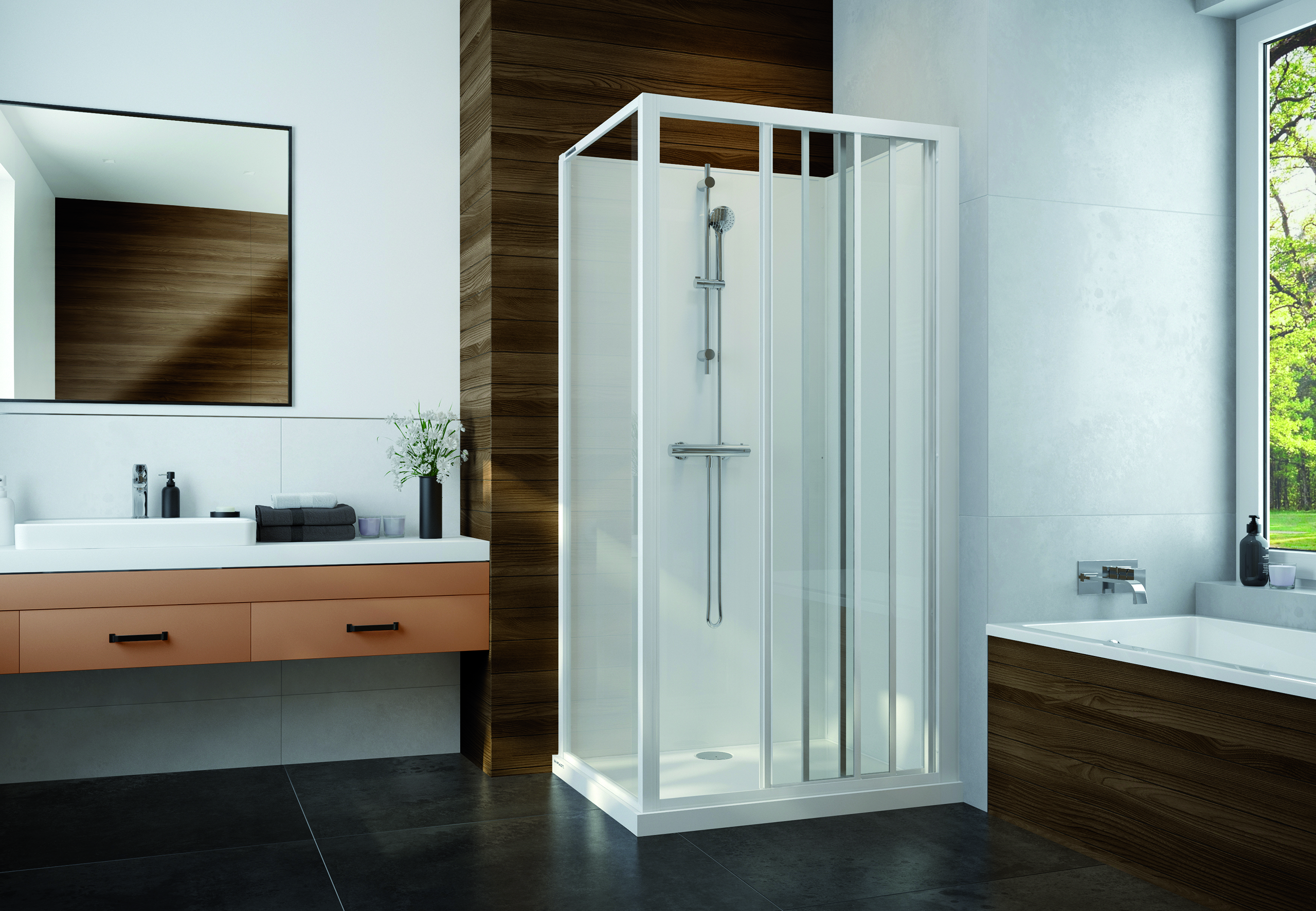 Sanplast Basic Complete Mineral kabina z brodzikiem i zestawem prysznicowym 120x80 cm prostokątna biały połysk/szkło przezroczyste ...
