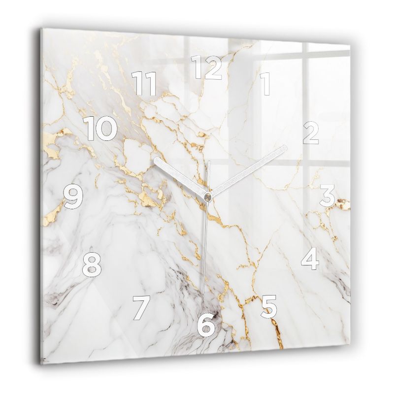 Zegar z białymi wskazówkami Wallfluent 60x60 cm Marmur ozdobny Szklany 1 szt.