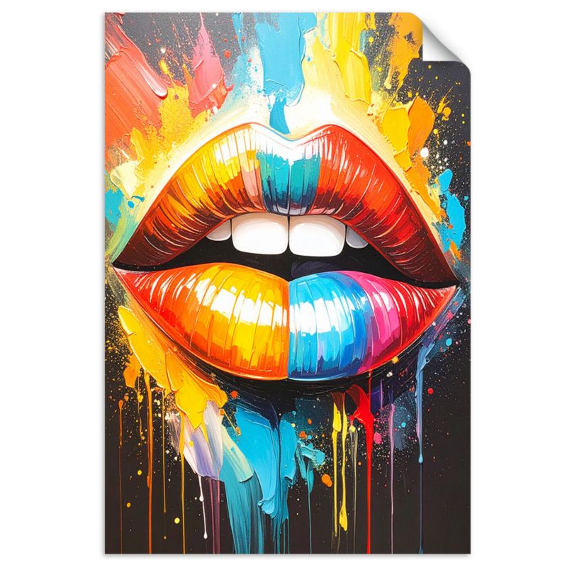 Plakaty samoprzylepne do salonu sypialni Feeby Kolorowe usta efekt farby olejnej 100x150cm 1szt