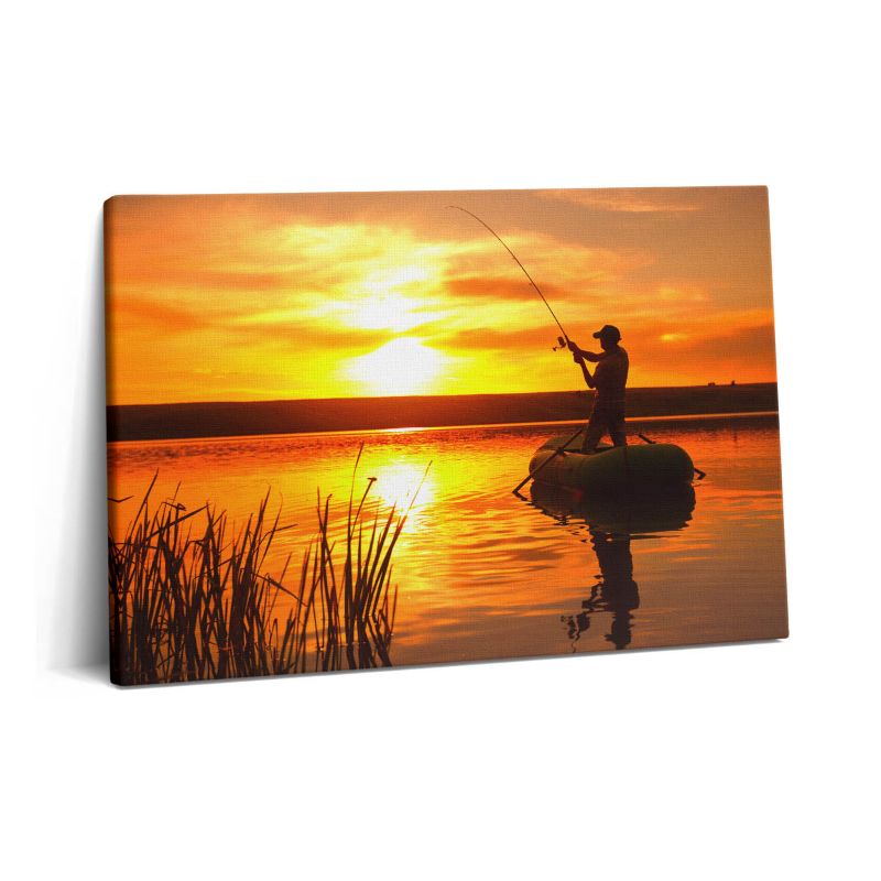 Obraz na płótnie Wallfluent 60x40 cm Wędkarz i zachód słońca 1 szt.