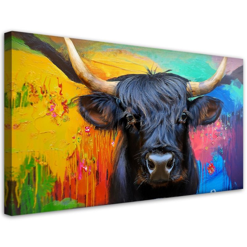 Obraz na płótnie Feeby Abstrakcja Krowa Szkocka na Kolorowym tle 120x60cm 1szt