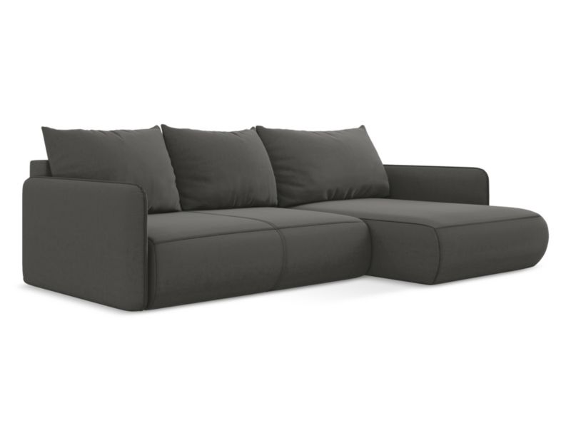 Narożnik prawostronny z funkcją spania Makamii Nanea z tkaniny welwetowej 240x148 cm stalowy 1 szt.