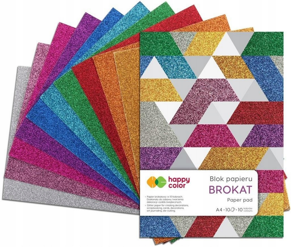 Blok Happy Color brokatowy, A4, 10 kartek, 10 kolorów