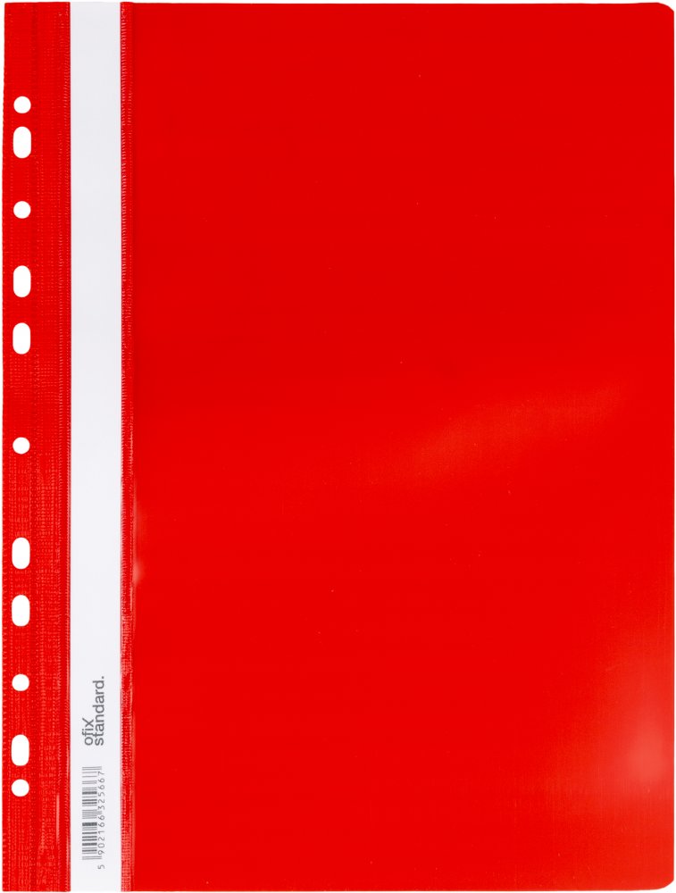 Skoroszyt plastikowy oczkowy Ofix Standard, twardy, A4, PVC, do 200 kartek, czerwony
