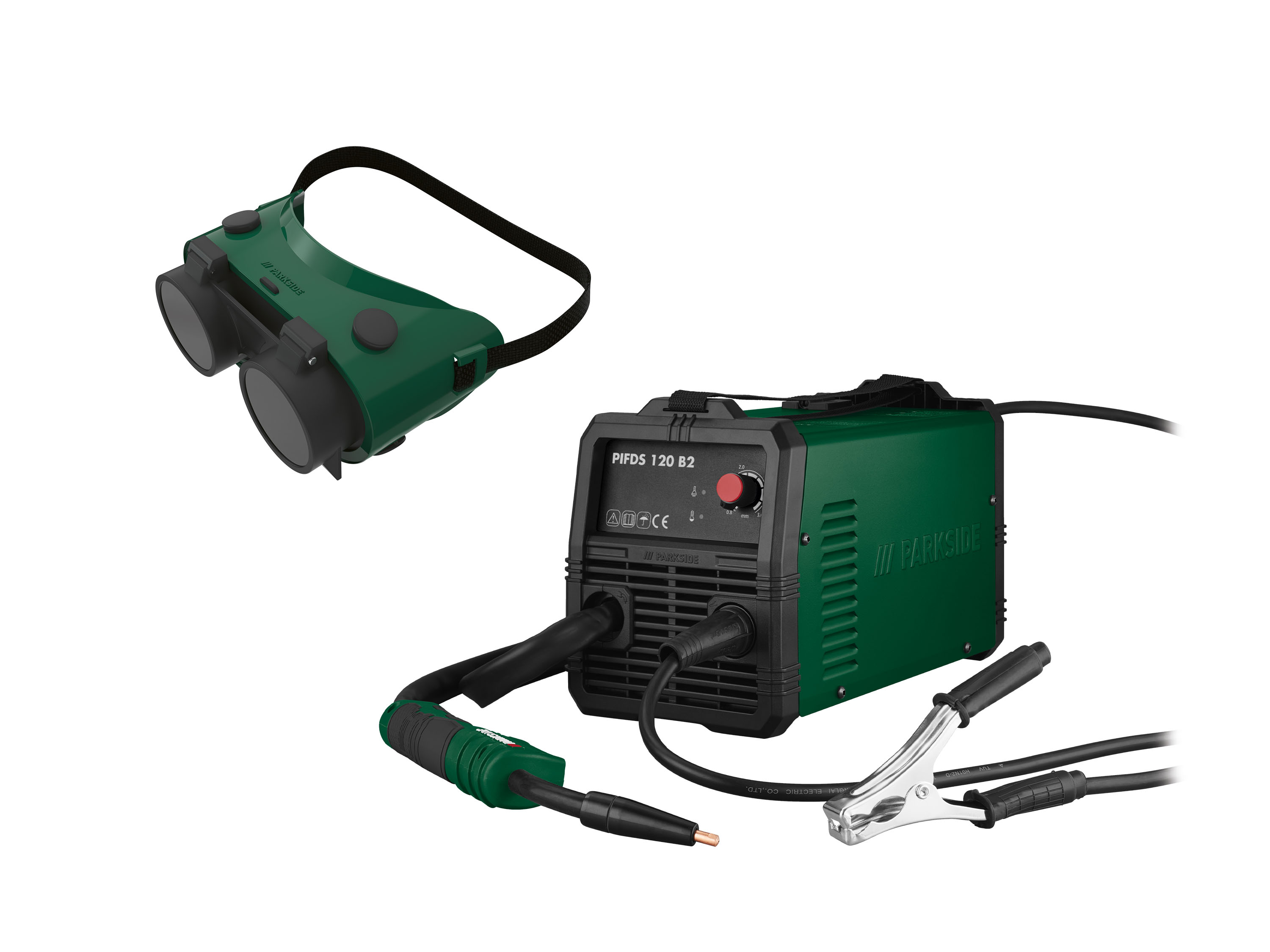 Parkside Zestaw Spawarka inwertorowa Flux 230 V, 120 A i składane okulary spawalnicze