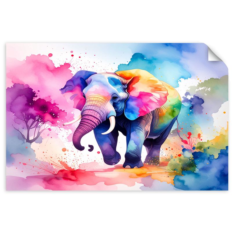 Naklejki samoprzylepne do salonu sypialni Feeby Kolorowy Słoń Safari Akwarela 130x90cm 1szt