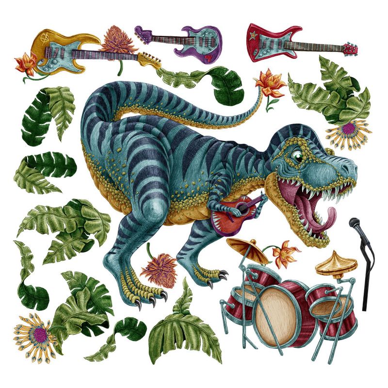 Naklejki Na Ścianę Wallfluent 119x80 cm Dino muzyka 1 rol.