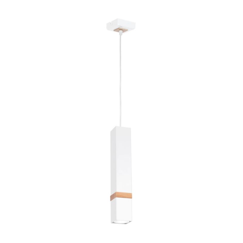 Lampa wisząca Milagro Vidar 4084 biała jasne drewno szerokość 8 cm 1xGU10 x 35W 1 szt.