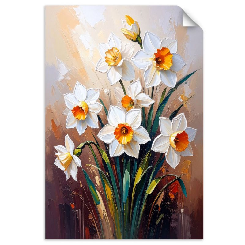 Naklejka na ścianę do salonu sypialni Feeby Białe Żonkile Kwiaty 60x90cm 1szt