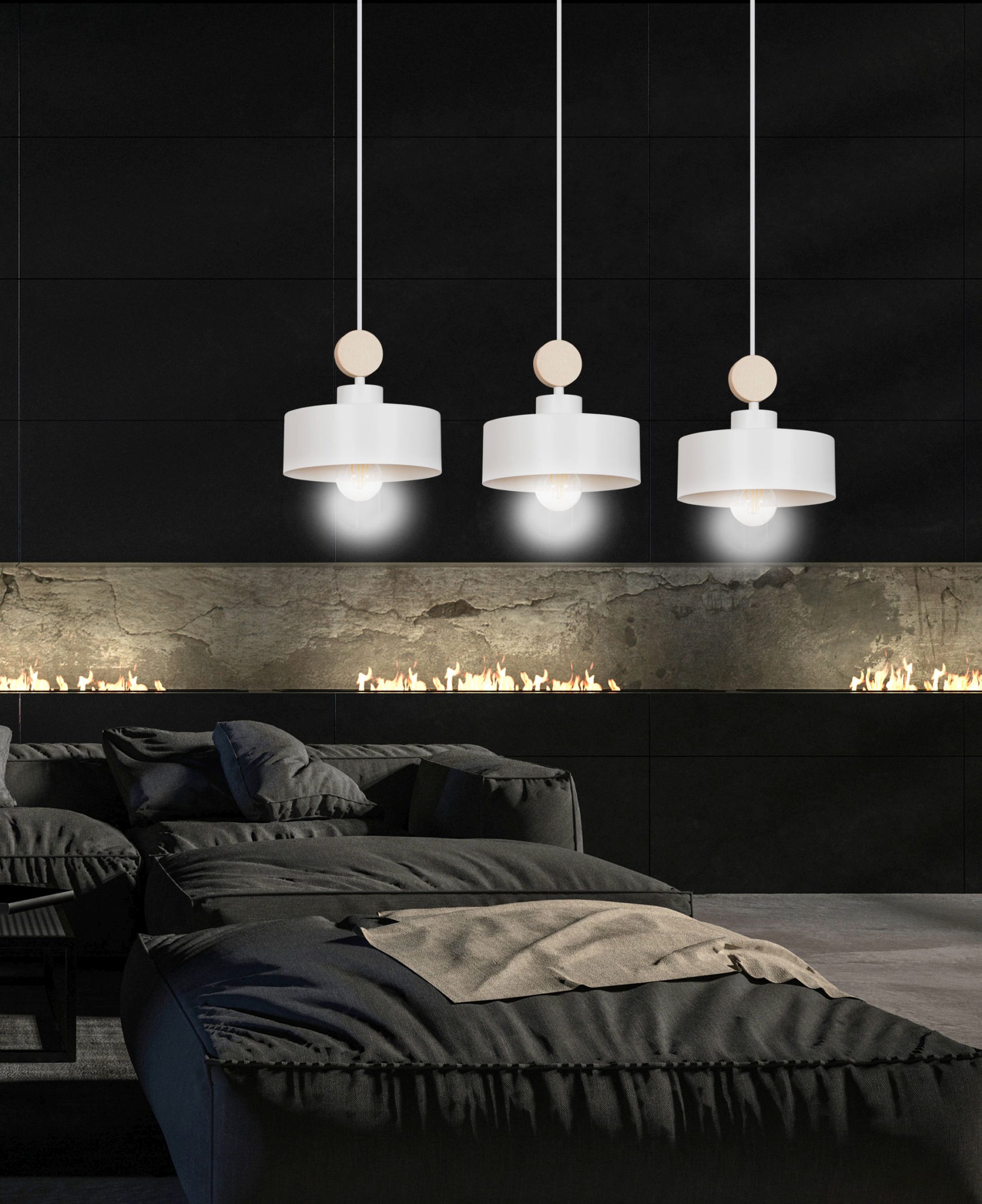 Emibig Tuniso lampa wisząca 3x15 W biała-drewno 583/3