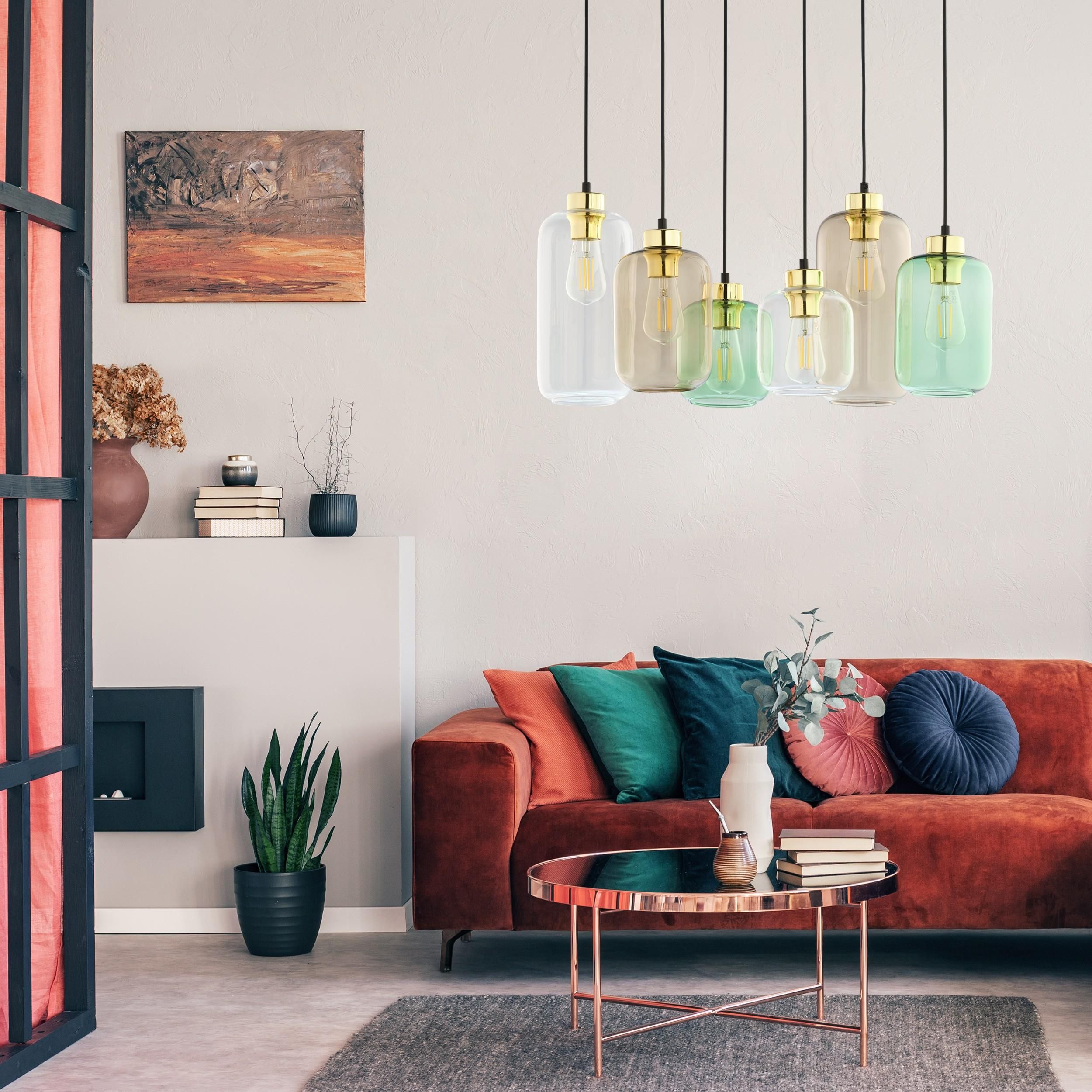 TK Lighting Marco lampa wisząca 6x15W czarna/zielona/brązowa 3328
