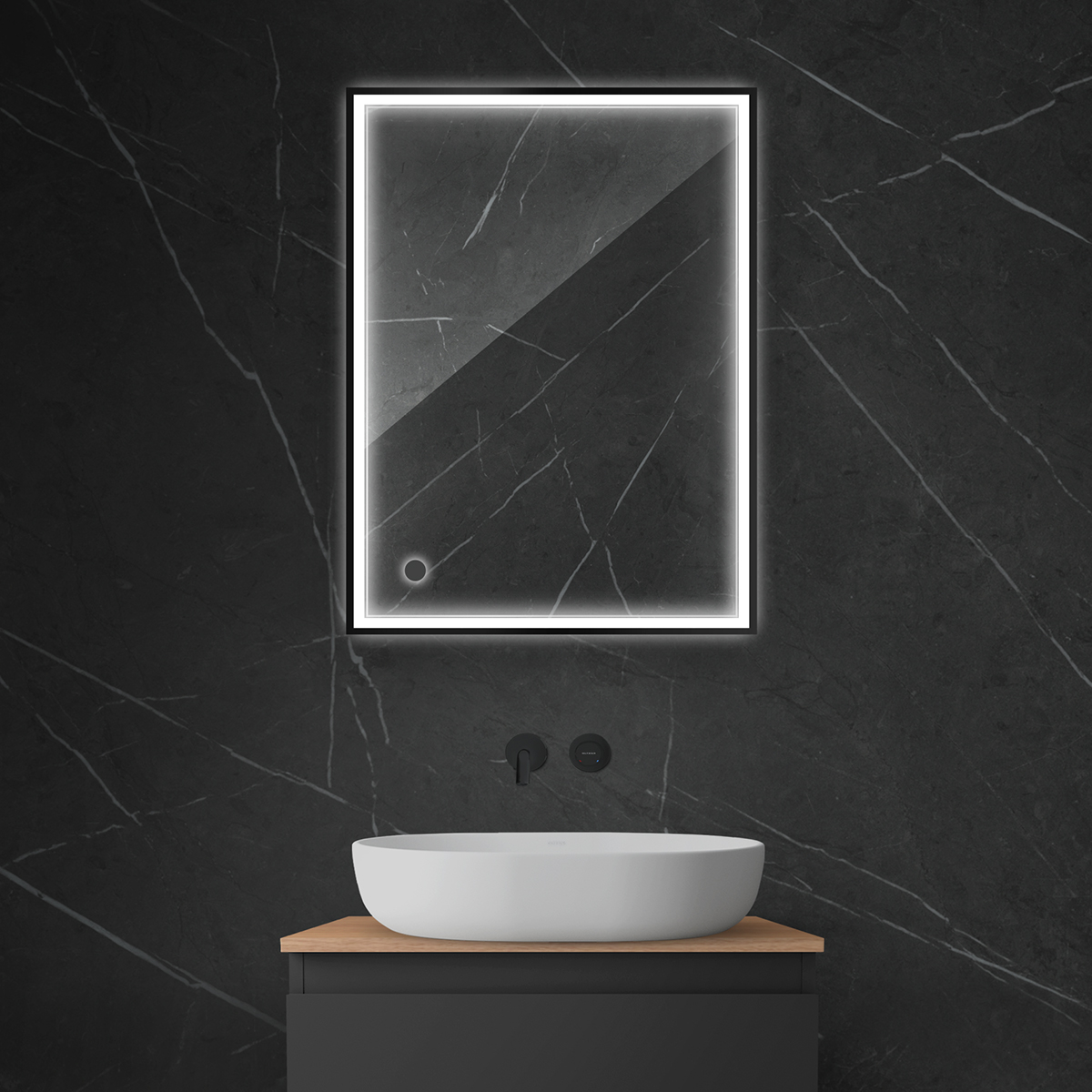 Oltens Nordlis lustro 60x80 cm prostokątne z oświetleniem z przodu z matą grzewczą czarny 64105300 - Wysyłka w 24h