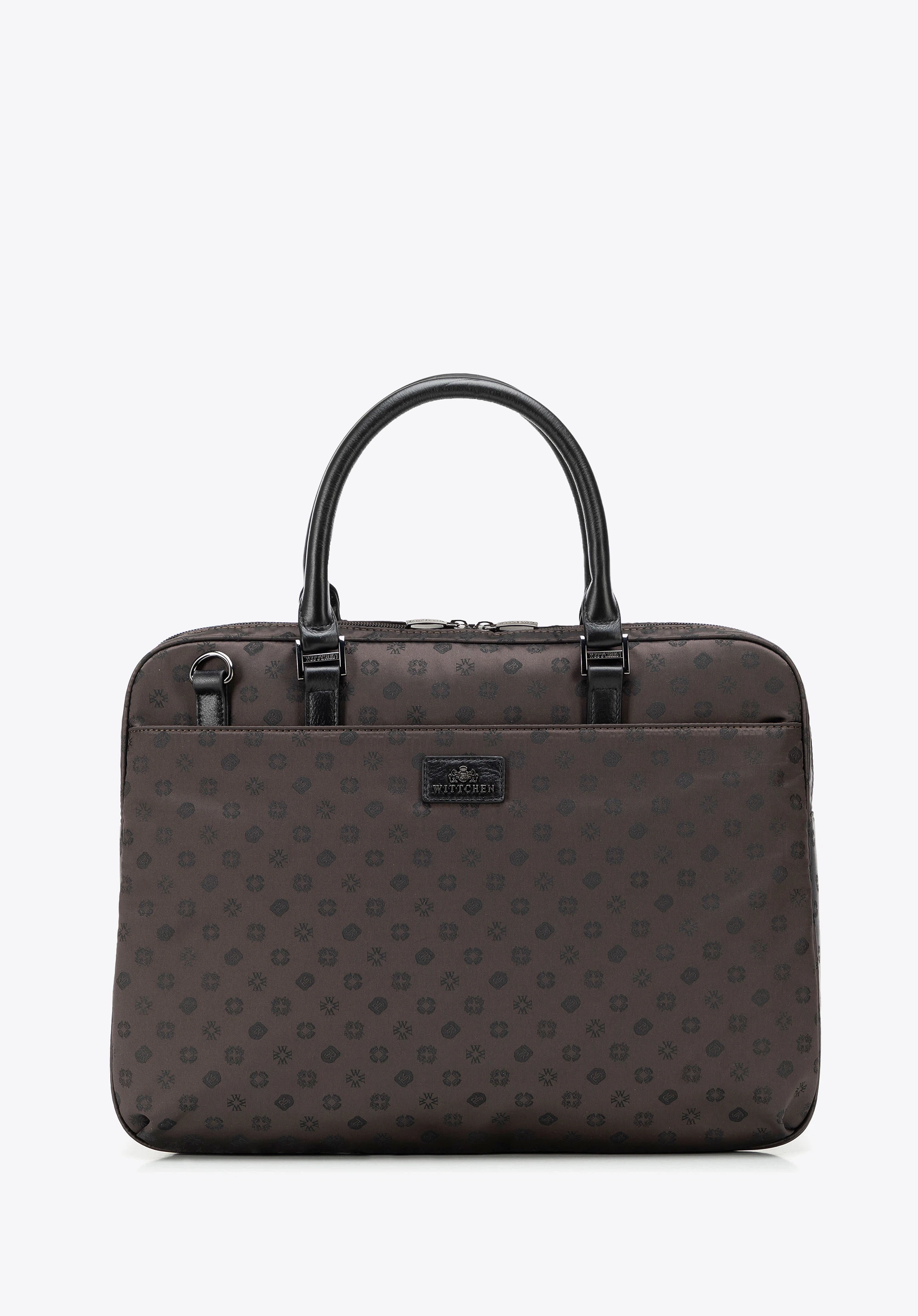 Damska torba na laptopa 14" z żakardu w monogram brązowa