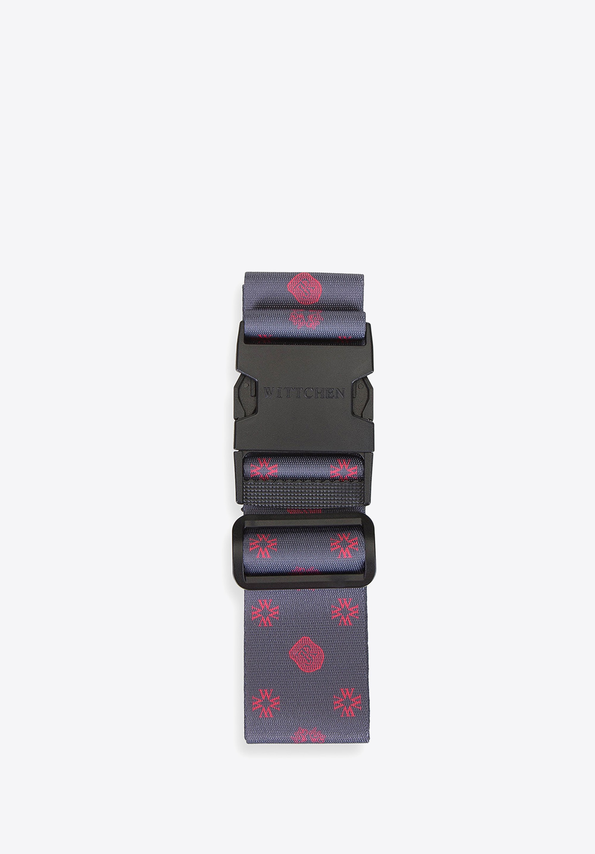 Pas zabezpieczający bagaż w monogram różowo-fioletowy