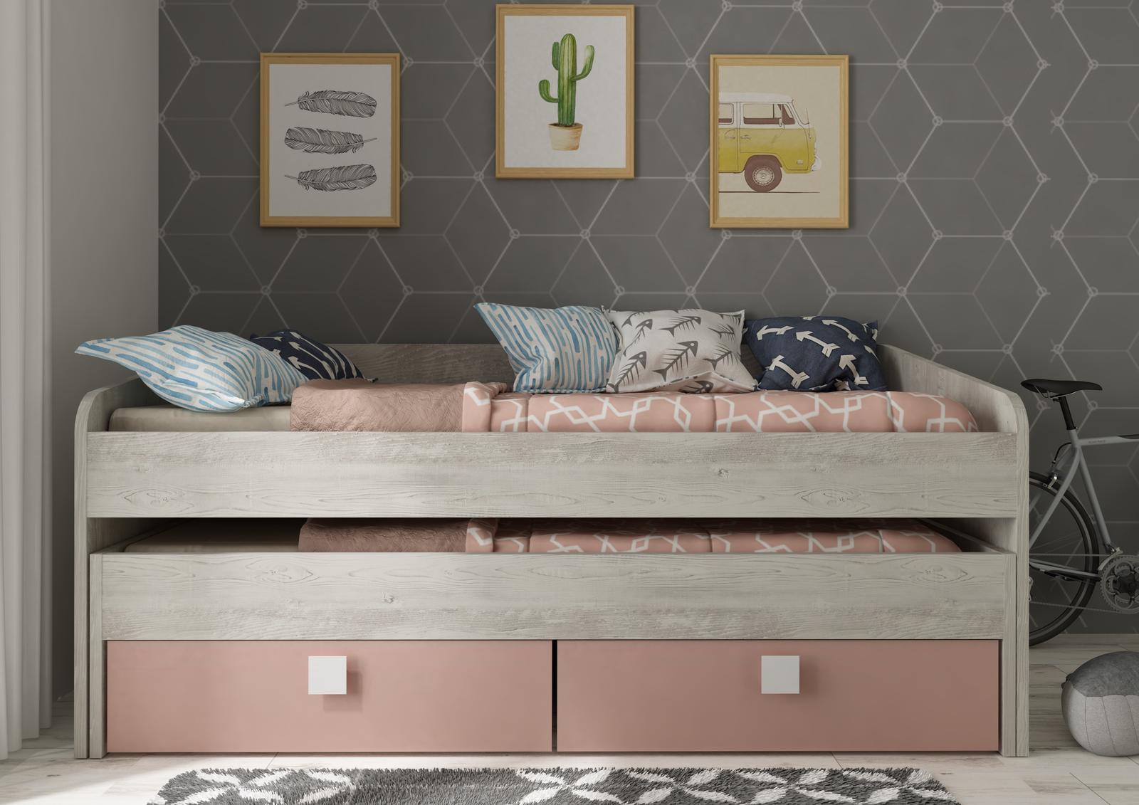 Łóżko dziecięce z dostawką dla dziewczynek cascina,pink antique