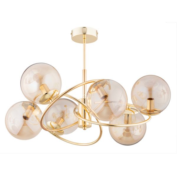 Lampa sufitowa Alfa Wiromat złoto-bursztynowa szklane kule 6xE14 x 10W 1 szt.