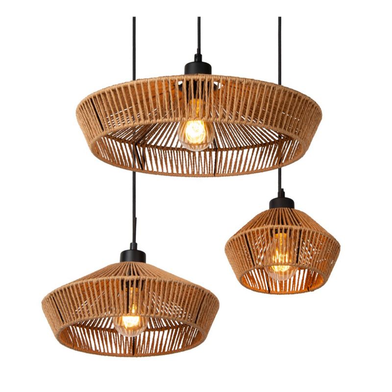 Lampa wisząca Lucide Yunkai 5714 jasne drewno boho 3xE27 x 60W 1 szt.
