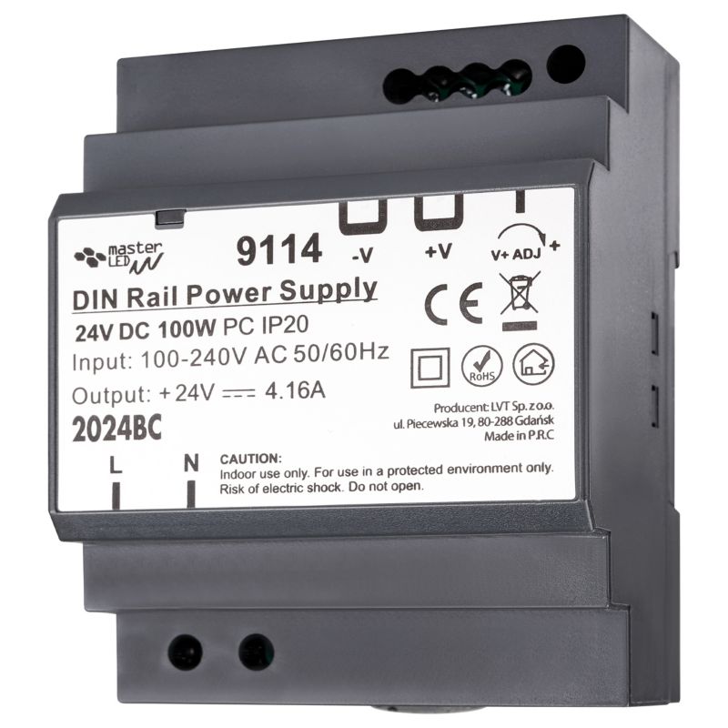 Zasilacz LED MasterLED na szynę DIN 24V 100W 4.16A IP20 70x58.5x92.5 mm 1 szt.