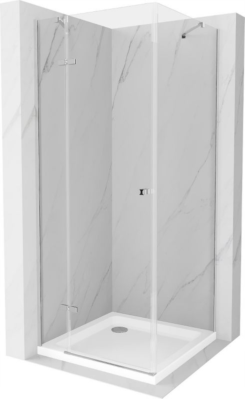 Kabina prysznicowa Mexen Roma uchylna 100 x 100 cm transparent chrom + brodzik Flat