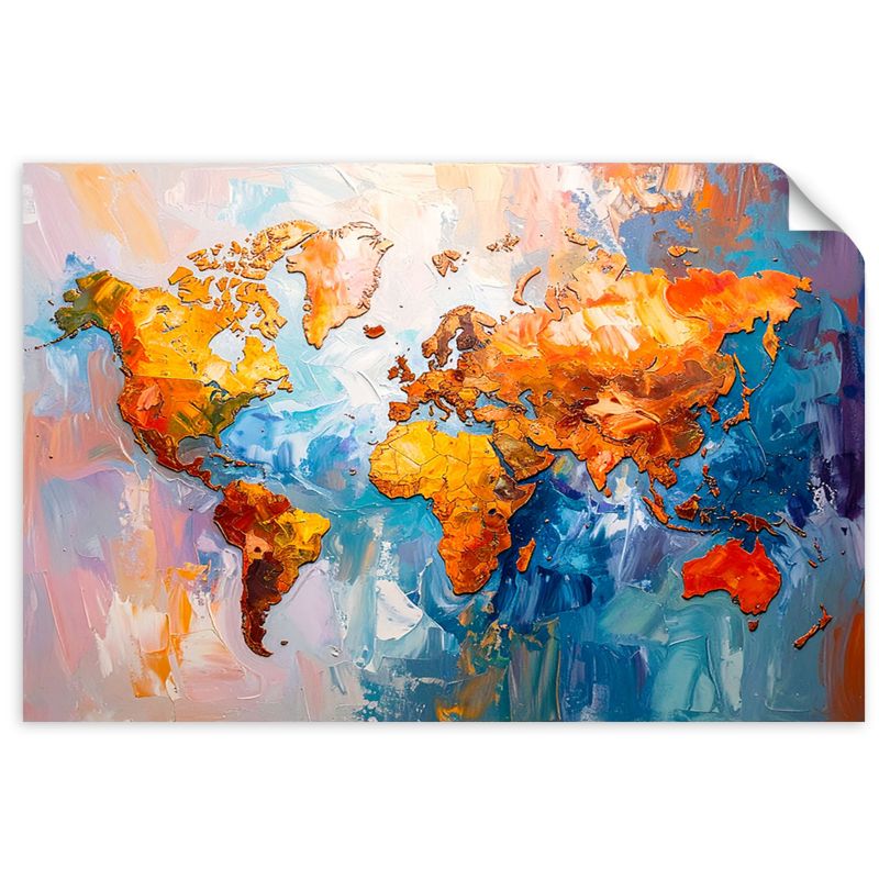 Naklejki samoprzylepne do salonu sypialni Feeby Kolorowa Mapa Świata 100x70cm 1szt