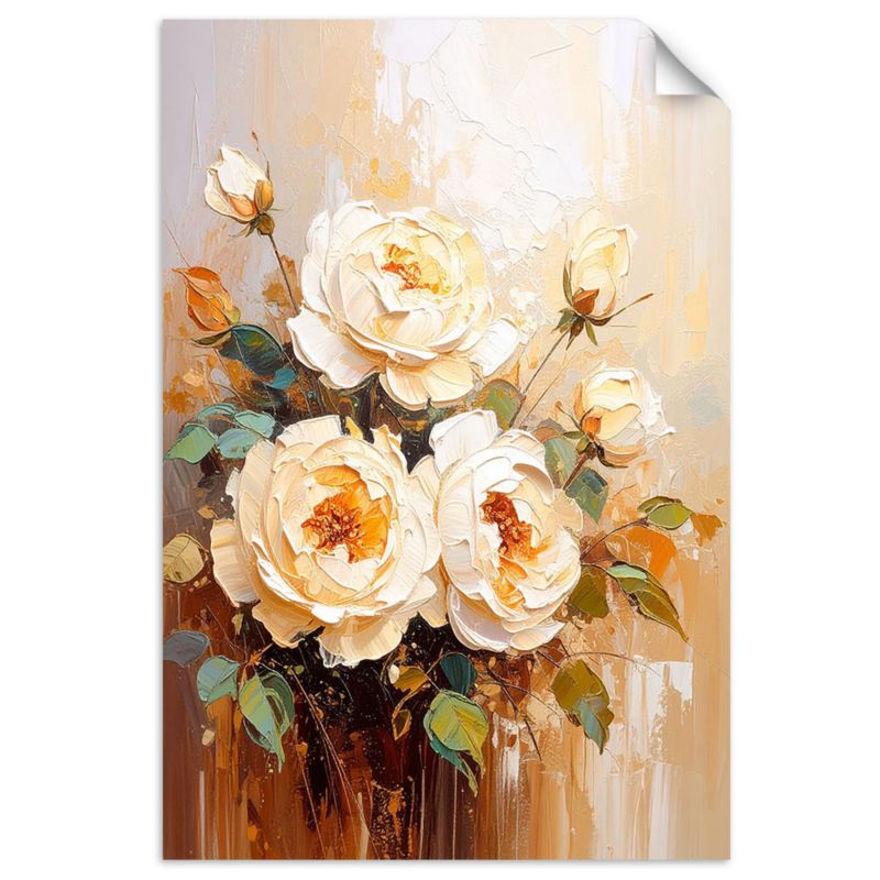 Plakaty samoprzylepne do salonu sypialni Feeby Róże Kremowe Kwiaty Bukiet 20x30cm 1szt