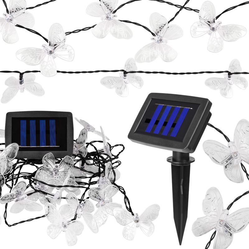 Girlanda LED solarna MasterLED motylek 20xLED 580cm 3000K ciepła biel z czujnikiem zmierzchu IP44 1 szt.