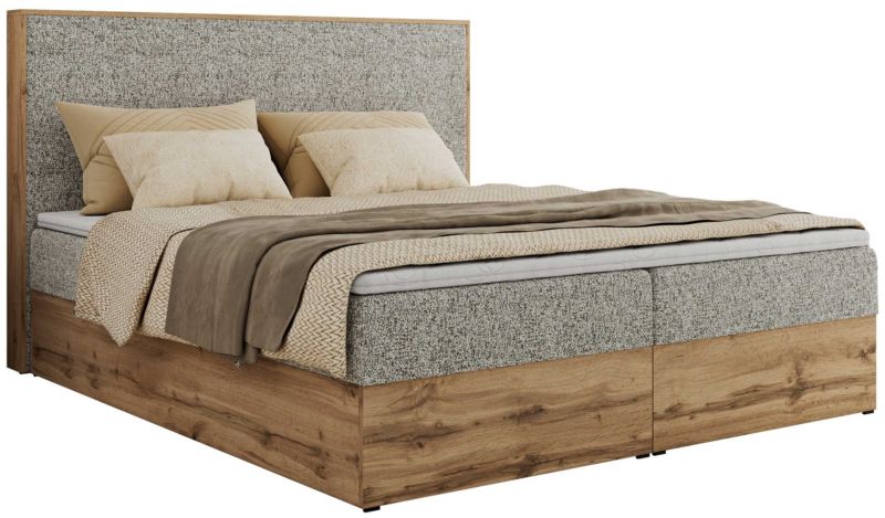 Łóżko kontynentalne MKS Meble WOOD CLASSIC 200x200 H3 beżowy struktura 1 szt.