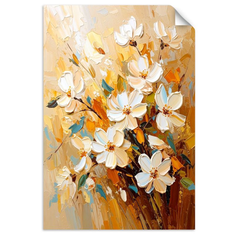 Naklejka na ścianę do salonu sypialni Feeby Białe Kwiaty efekt farby olejnej 30x45cm 1szt
