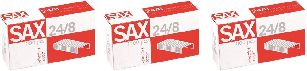 3x zszywki miedziane Sax, 24/8, 1000 sztuk, miedziany