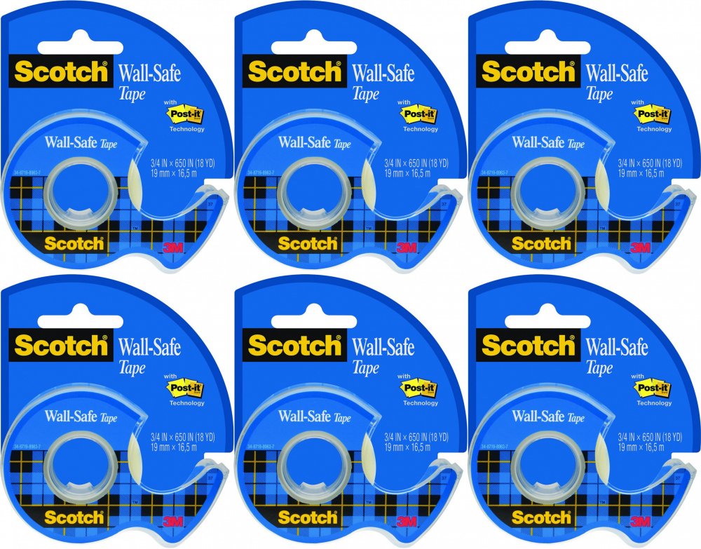6x Taśma klejąca Scotch Wall-Safe, bezpieczna dla ścian, 19mmx16.5m, przezroczysty