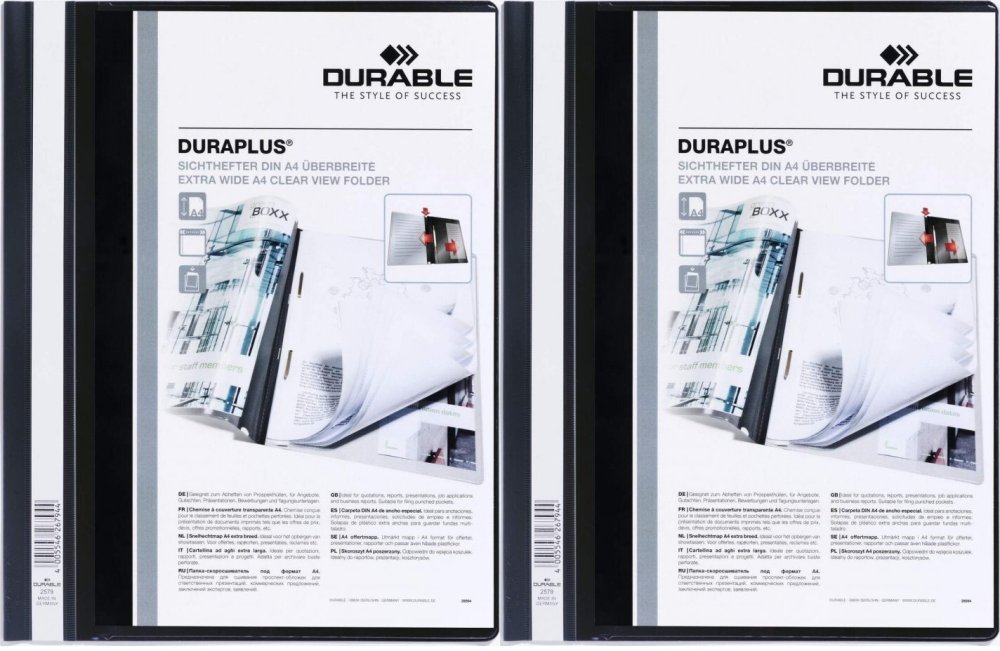 2x Skoroszyt plastikowy Duraplus Durable, A4, prezentacyjny, czarny