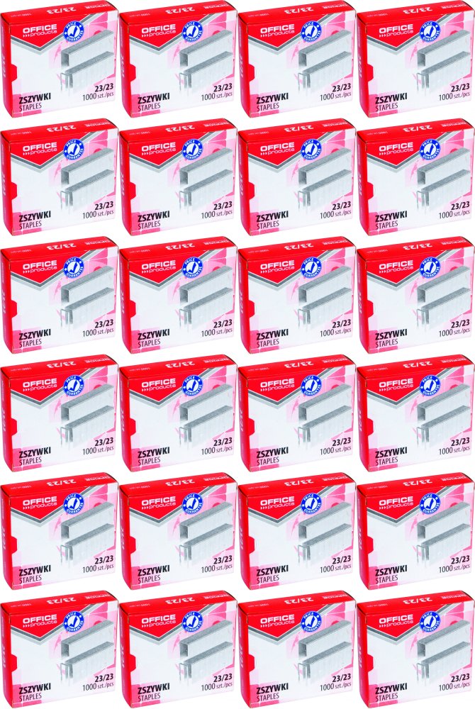 24x Zszywki Office Products, 23/23, 1000 sztuk, srebrny