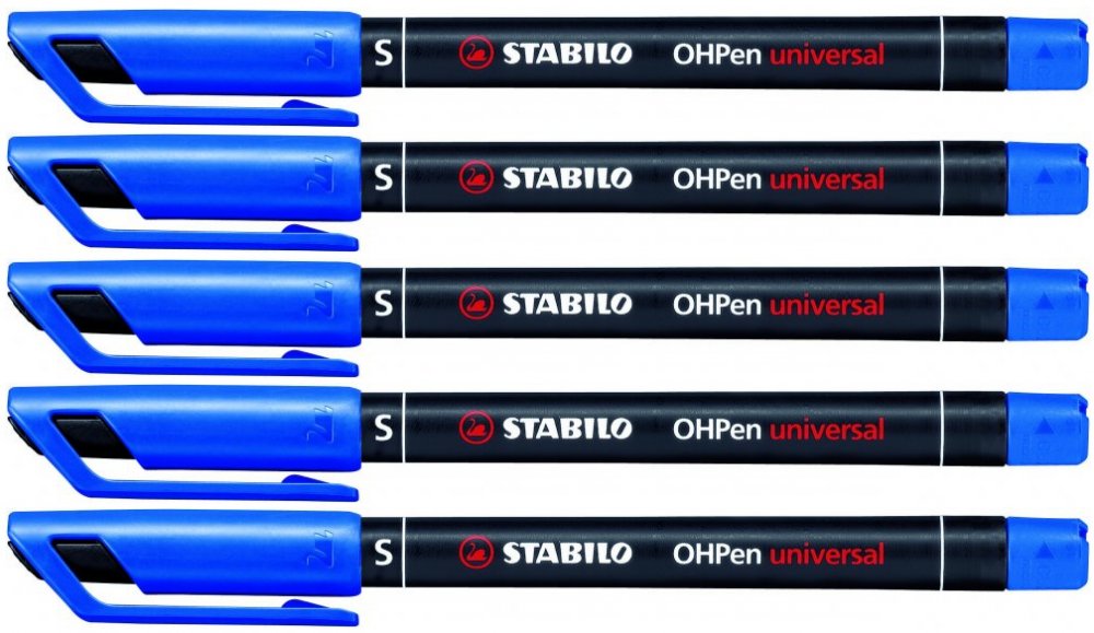 5x foliopis Stabilo, OHPen, okrągła, 0.4mm (S), niebieski
