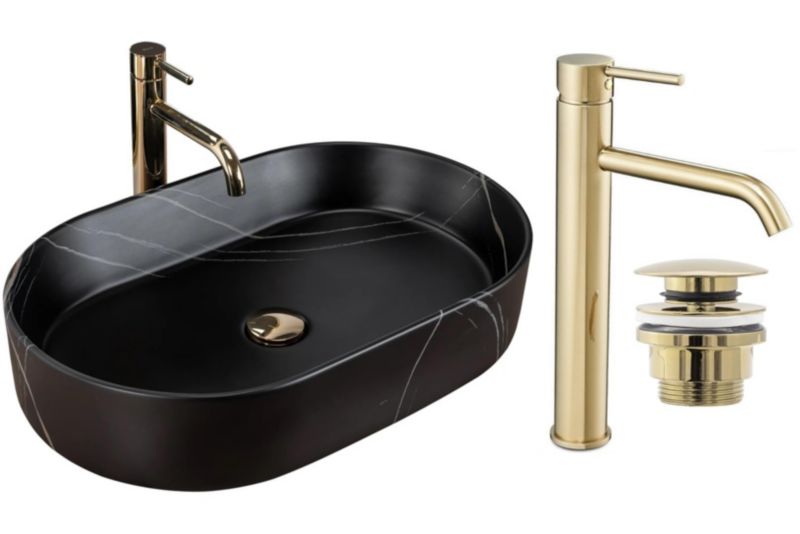 Umywalka nablatowa GTM Design Nadia M10 Czarna z baterią w zestawie 1 szt.