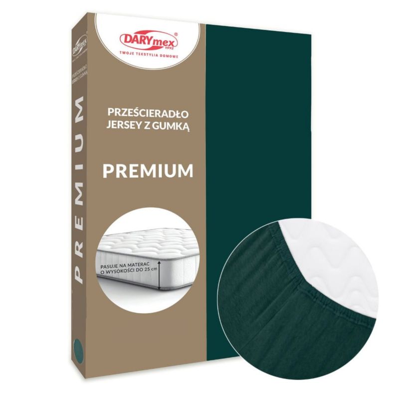 Prześcieradło jersey z gumką Darymex 90x200 kolor zieleń butelkowa PREMIUM 1 szt.