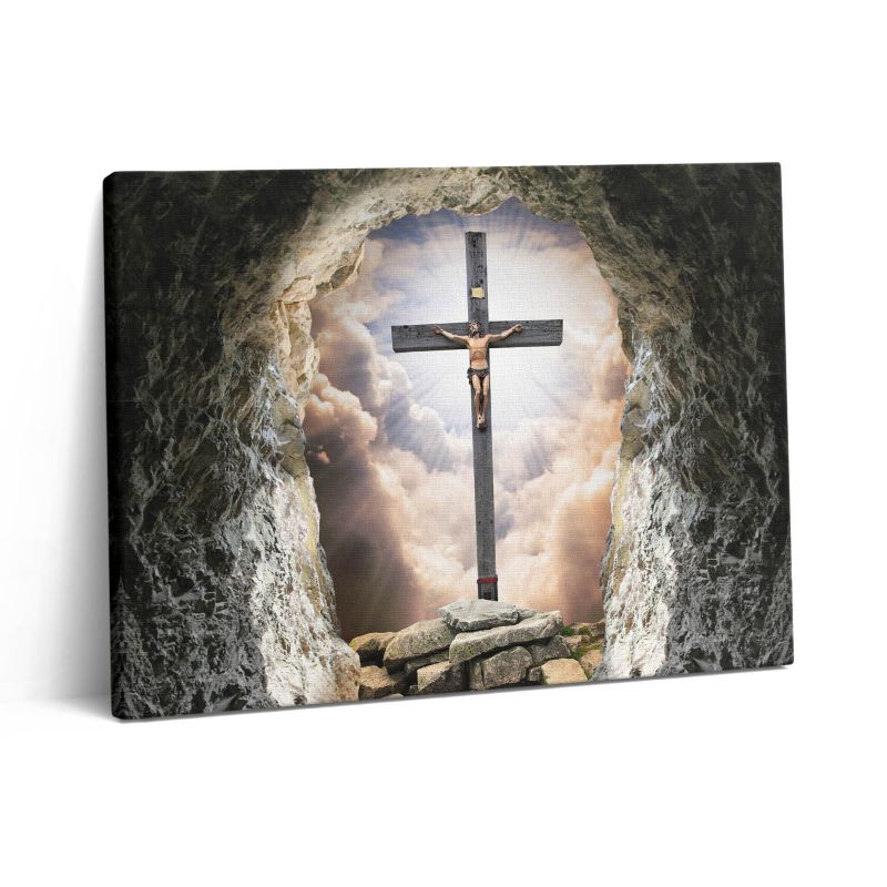 Obraz na płótnie Wallfluent 80x60 cm Jezus na krzyżu i grobowiec 1 szt.
