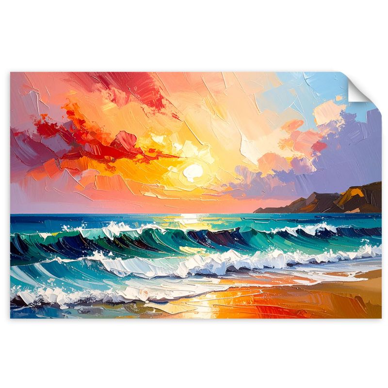Plakaty samoprzylepne do salonu sypialni Feeby Plaża Morze Fale Pejzaż jak malowany 90x60cm 1szt