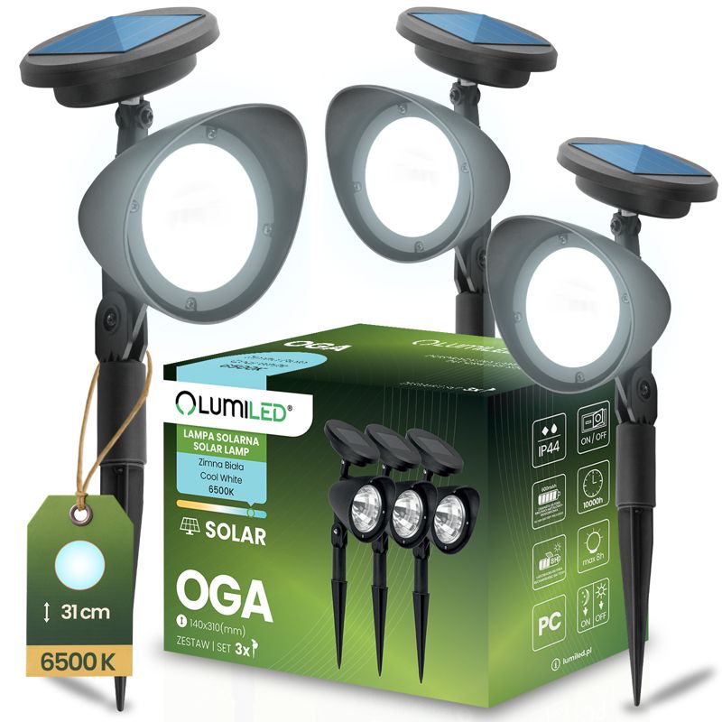 Lampa Ogrodowa Lumiled LED Solarna Wbijana Czarna Kierunkowa Reflektor IP44 6500K 1 szt.