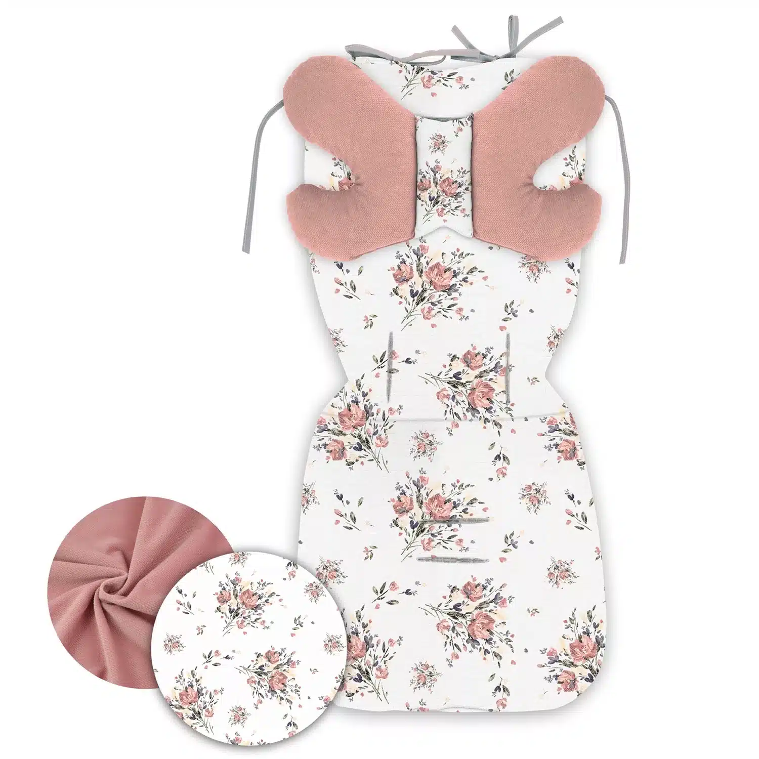 Zestaw wkładka do wózka + motylek Vintage Flowers i velvet brudny róż